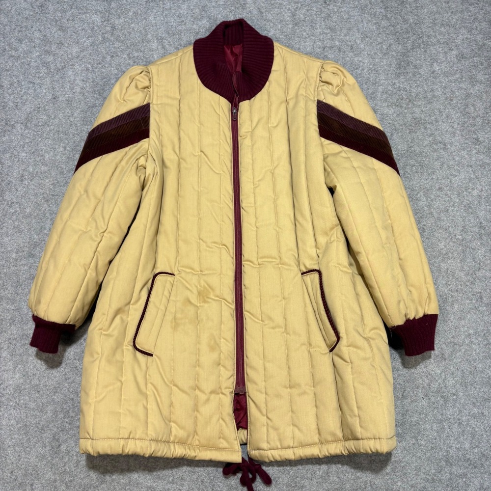 Vintage Saril Ltd Quilted Puffer Jacket Tan Burgundy Corduroy Stripe Long Coat